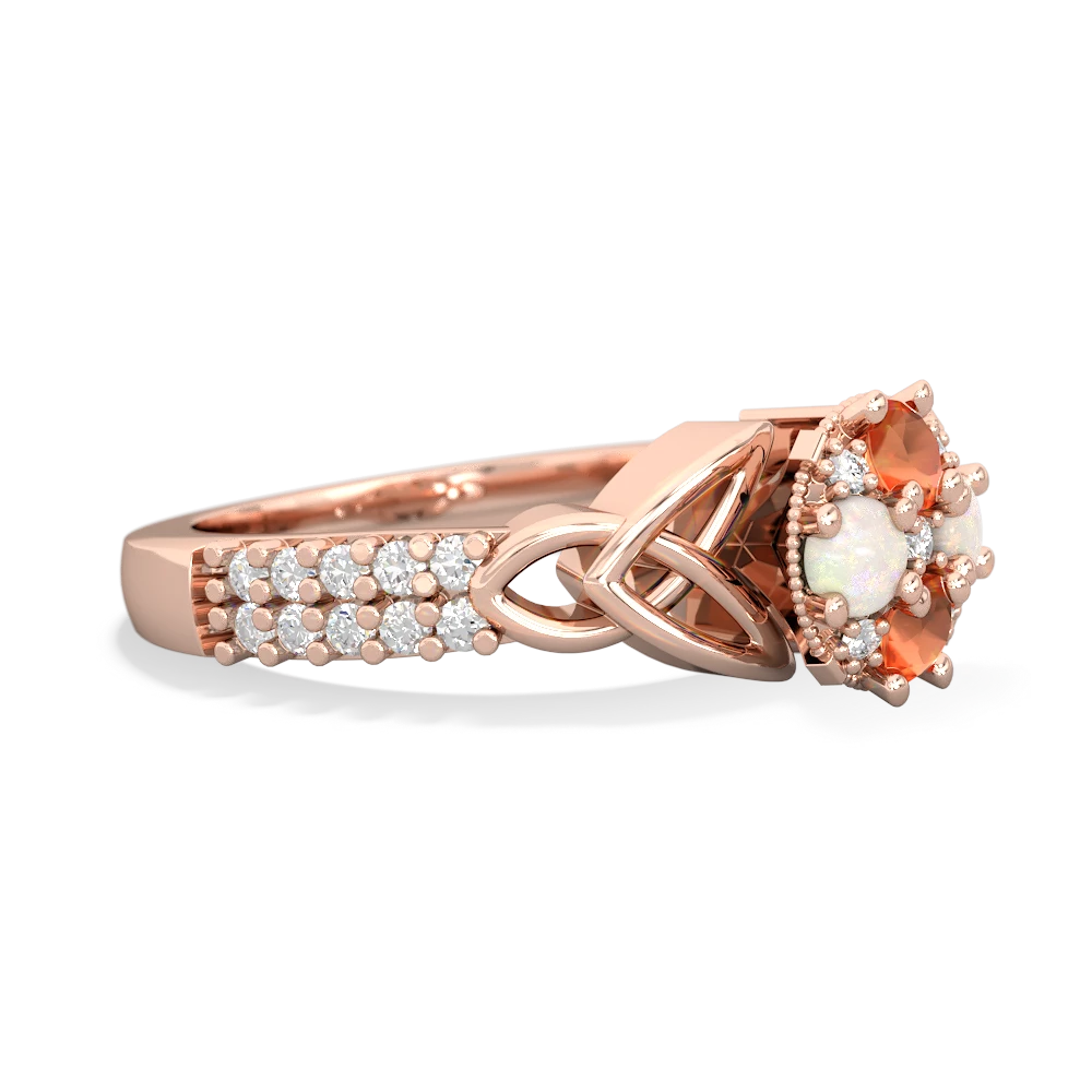 Fire Opal Celtic Knot Cluster Engagement 14K Rose Gold ring R26443RD