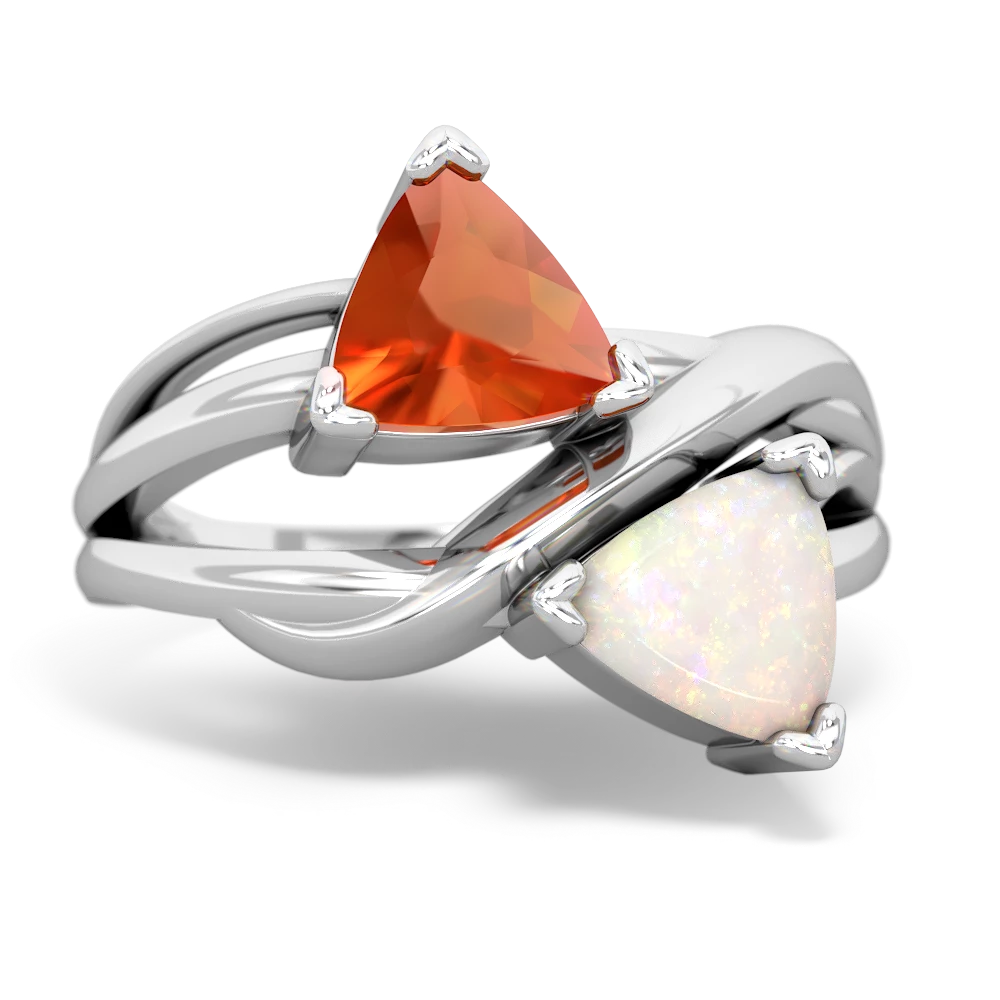 Fire Opal Split Band Swirl 14K White Gold ring R2341