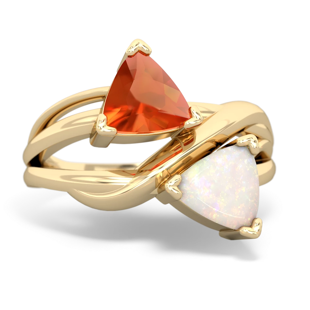 Fire Opal Split Band Swirl 14K Yellow Gold ring R2341
