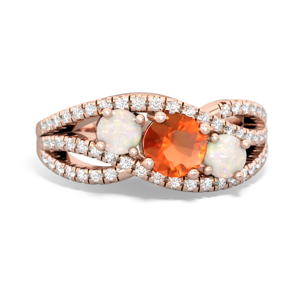 Fire Opal Three Stone Aurora 14K Rose Gold ring R3080