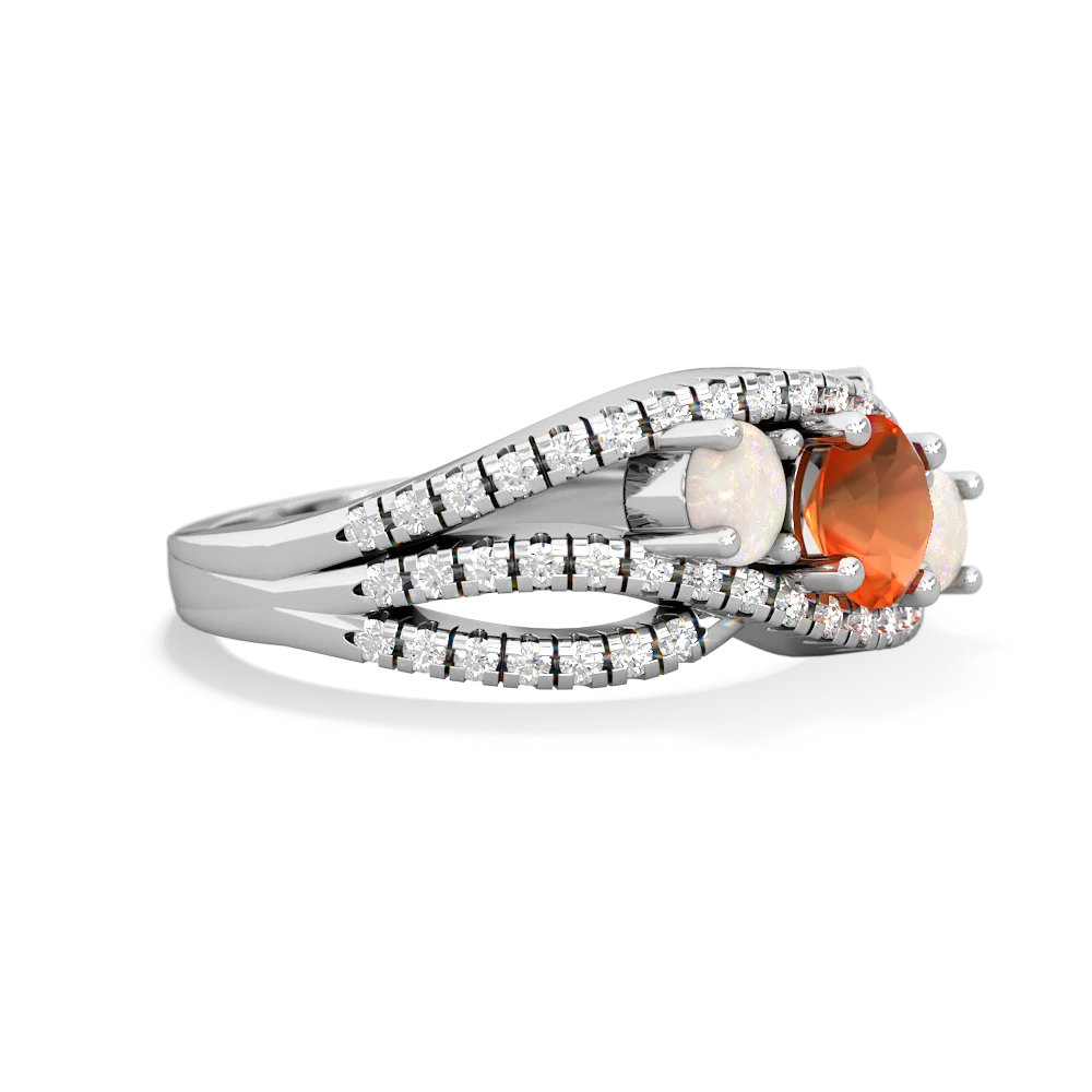 Fire Opal Three Stone Aurora 14K White Gold ring R3080