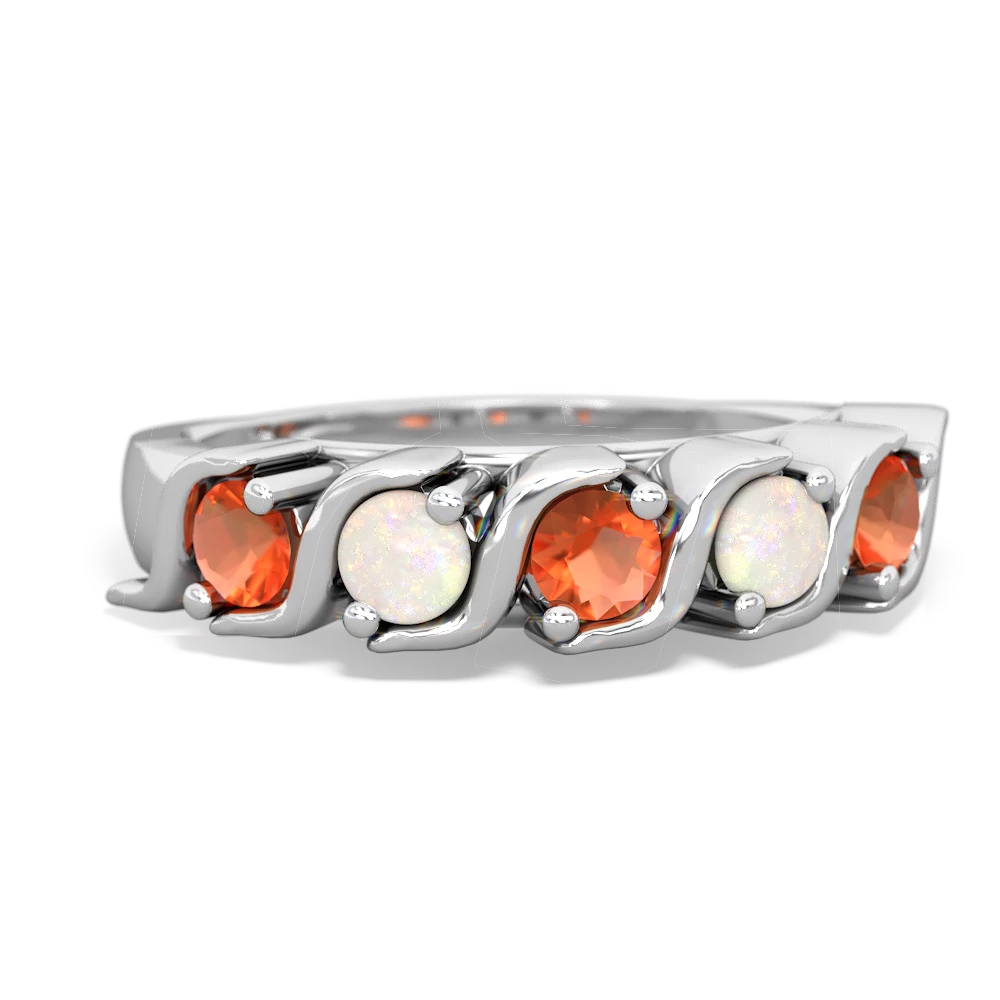 Fire Opal Anniversary Band 14K White Gold ring R2089