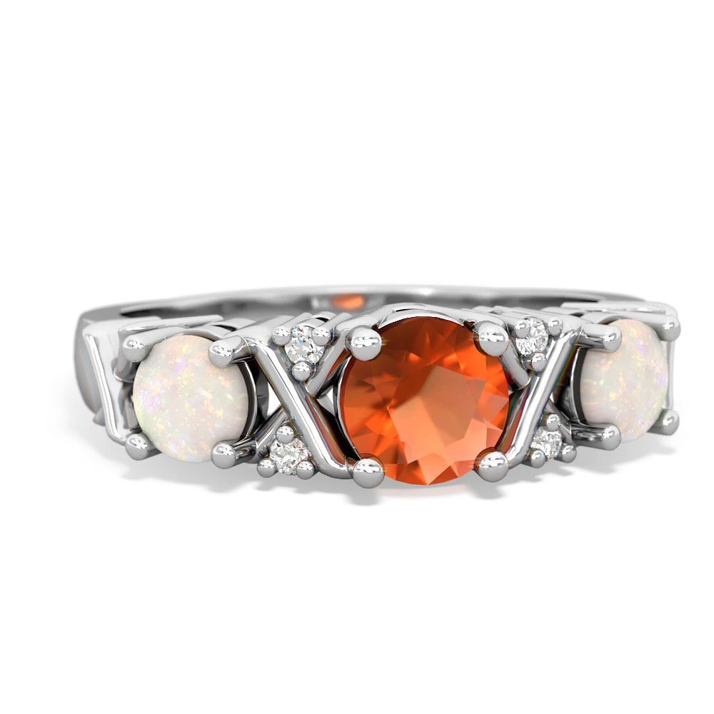 Fire Opal Hugs And Kisses 14K White Gold ring R5016