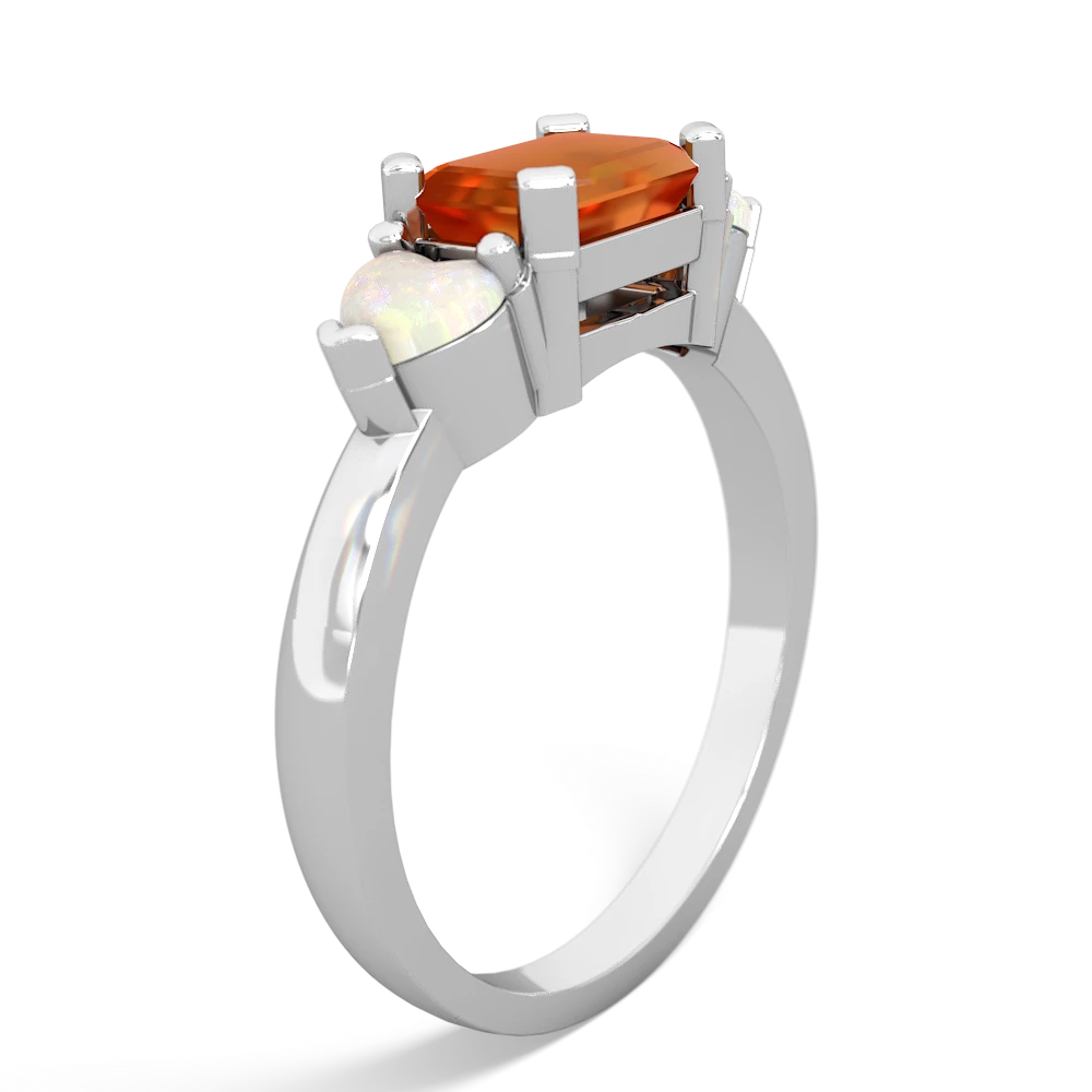 Fire Opal Three Stone 14K White Gold ring R5235