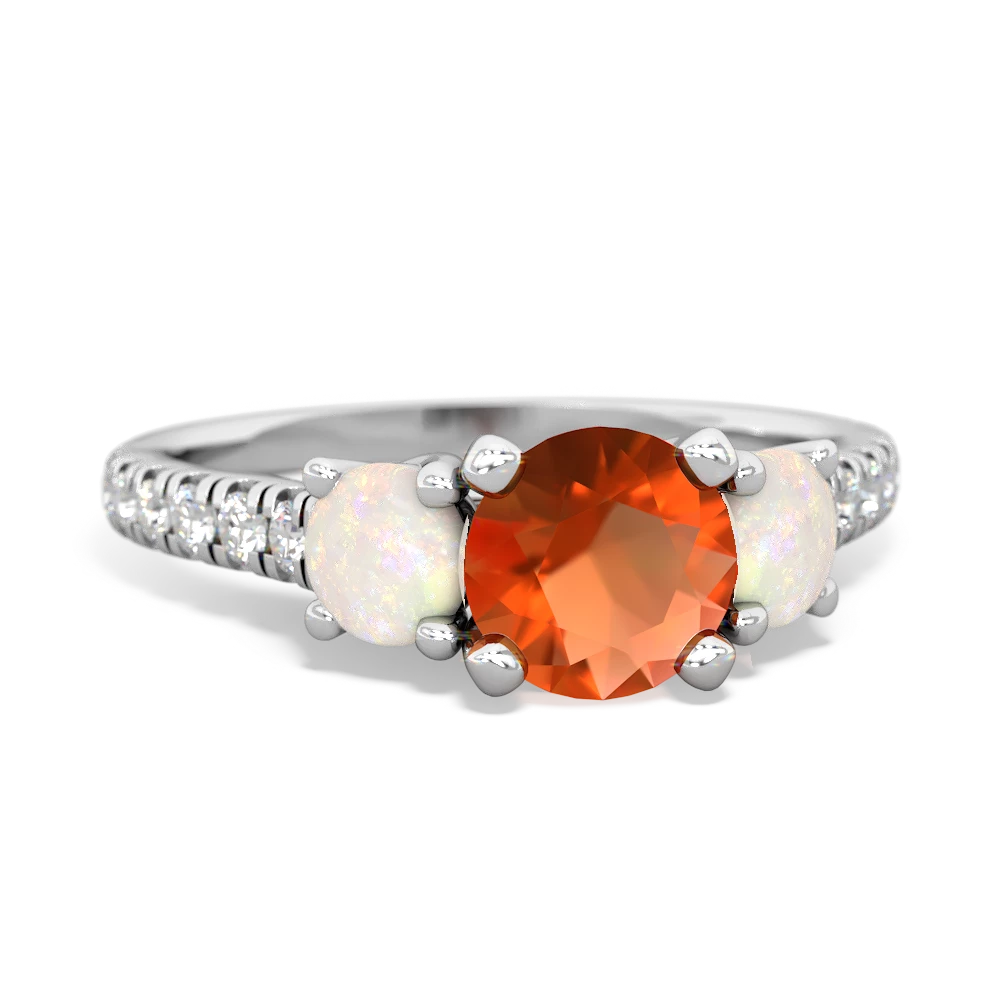 Fire Opal Pave Trellis 14K White Gold ring R5500