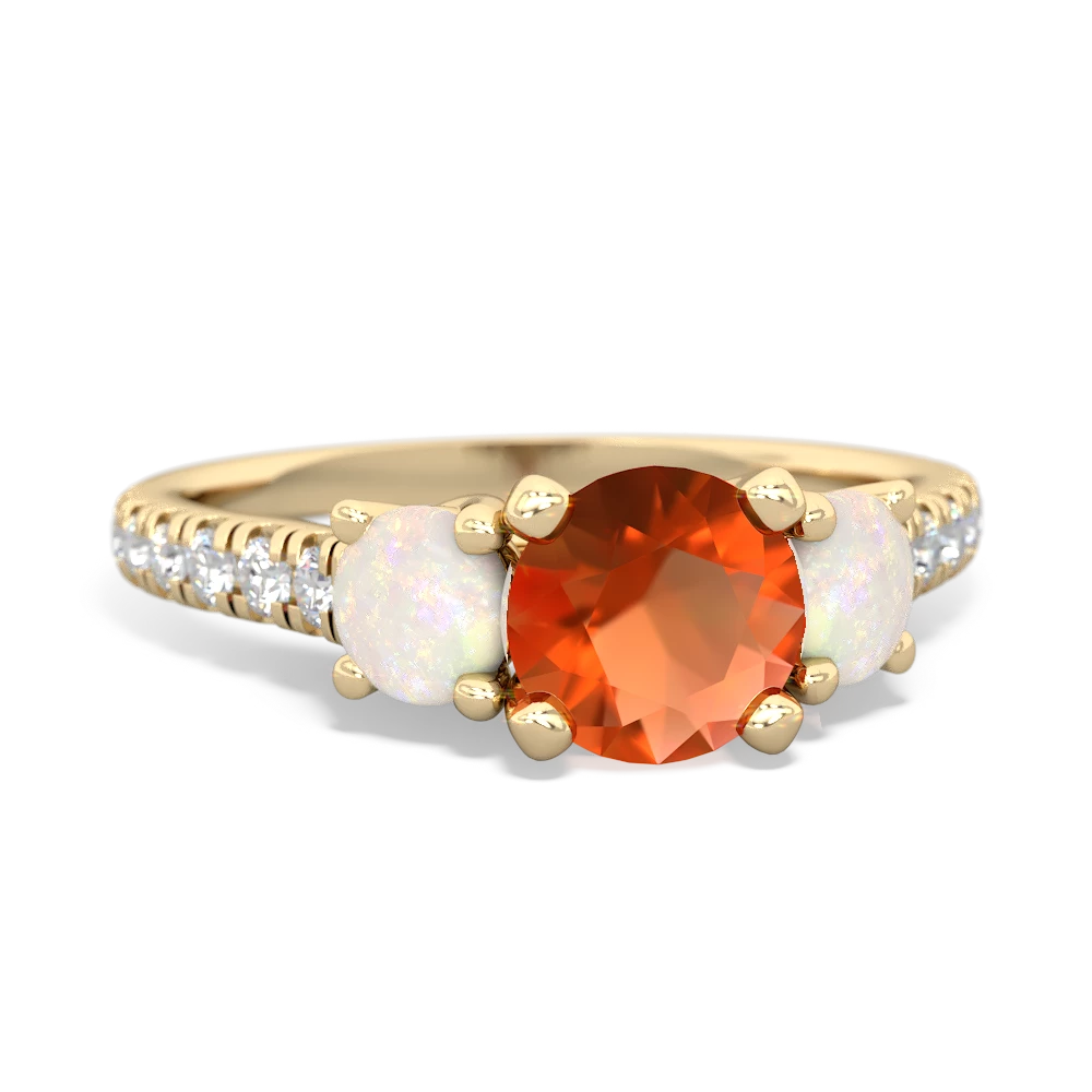 Fire Opal Pave Trellis 14K Yellow Gold ring R5500