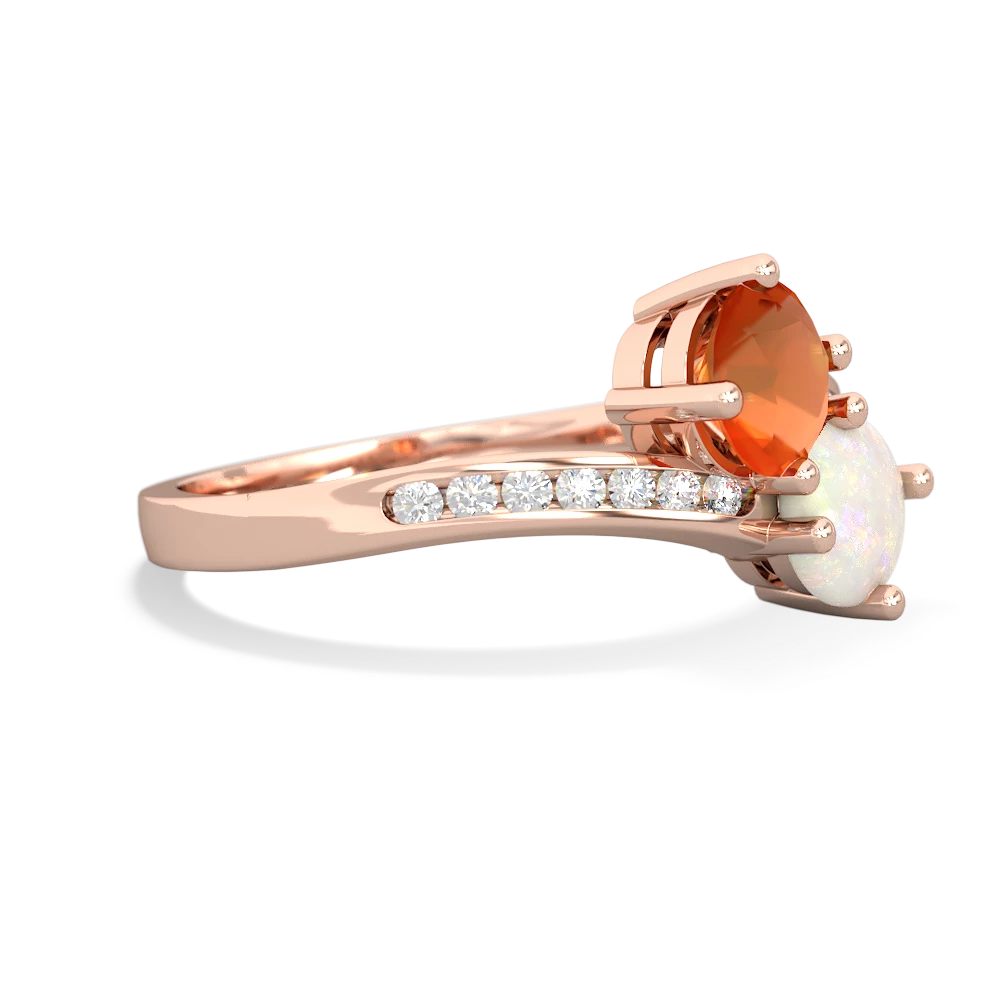 Fire Opal Channel Set Two Stone 14K Rose Gold ring R5303