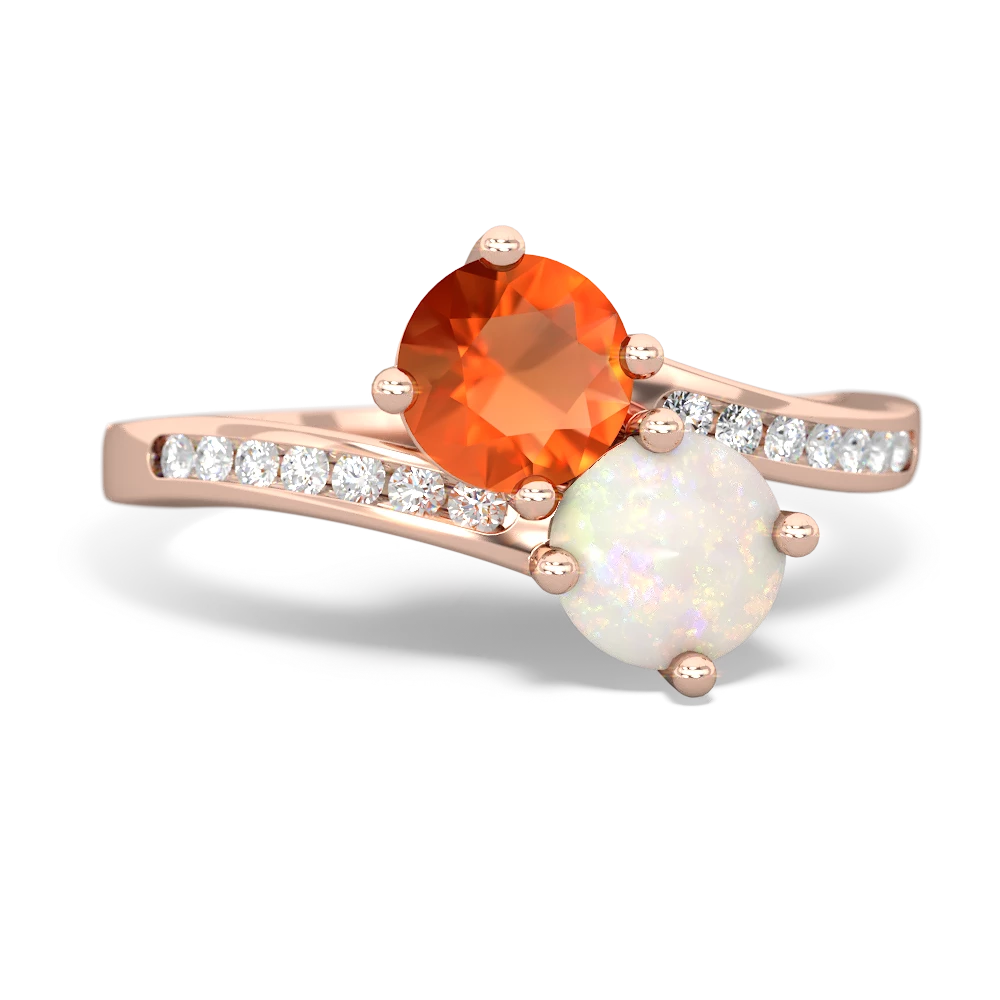 Fire Opal Channel Set Two Stone 14K Rose Gold ring R5303