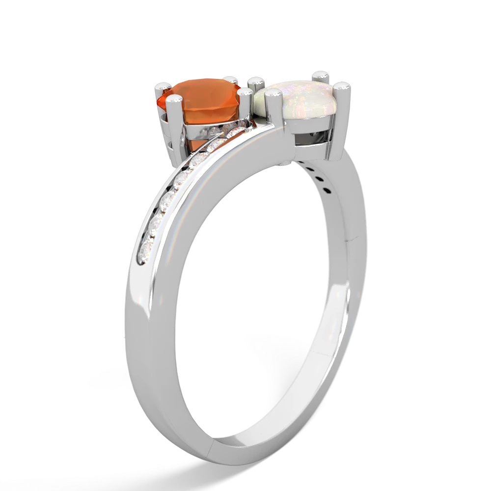 Fire Opal Channel Set Two Stone 14K White Gold ring R5303