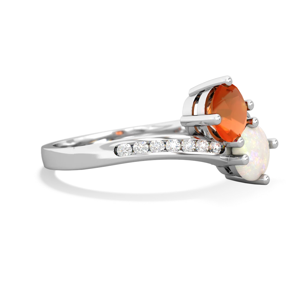 Fire Opal Channel Set Two Stone 14K White Gold ring R5303