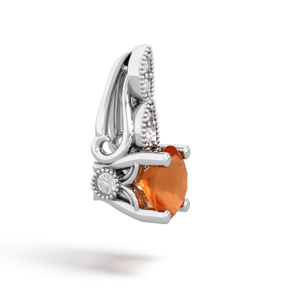 Fire Opal Antique Elegance 14K White Gold pendant P3100