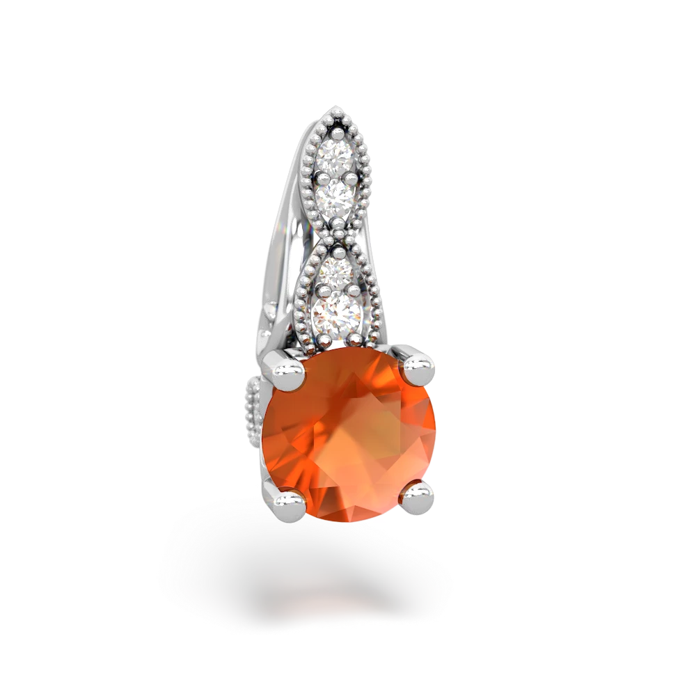 Fire Opal Antique Elegance 14K White Gold pendant P3100