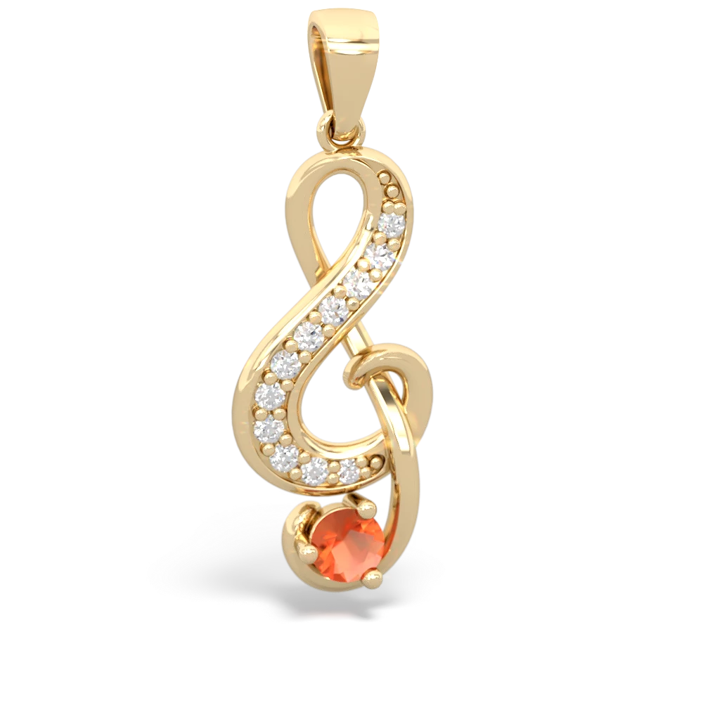 Fire Opal G-Clef Music 14K Yellow Gold pendant P5830