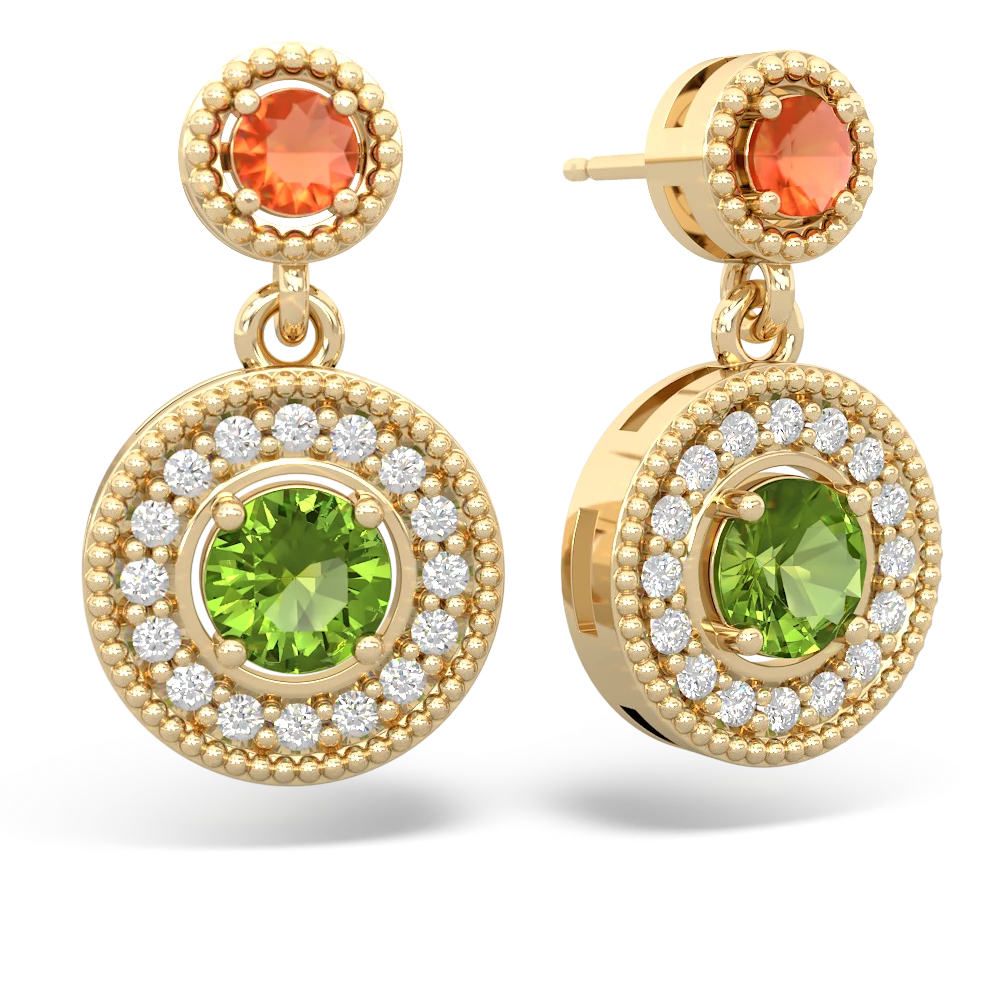 Fire Opal Halo Dangle 14K Yellow Gold earrings E5319