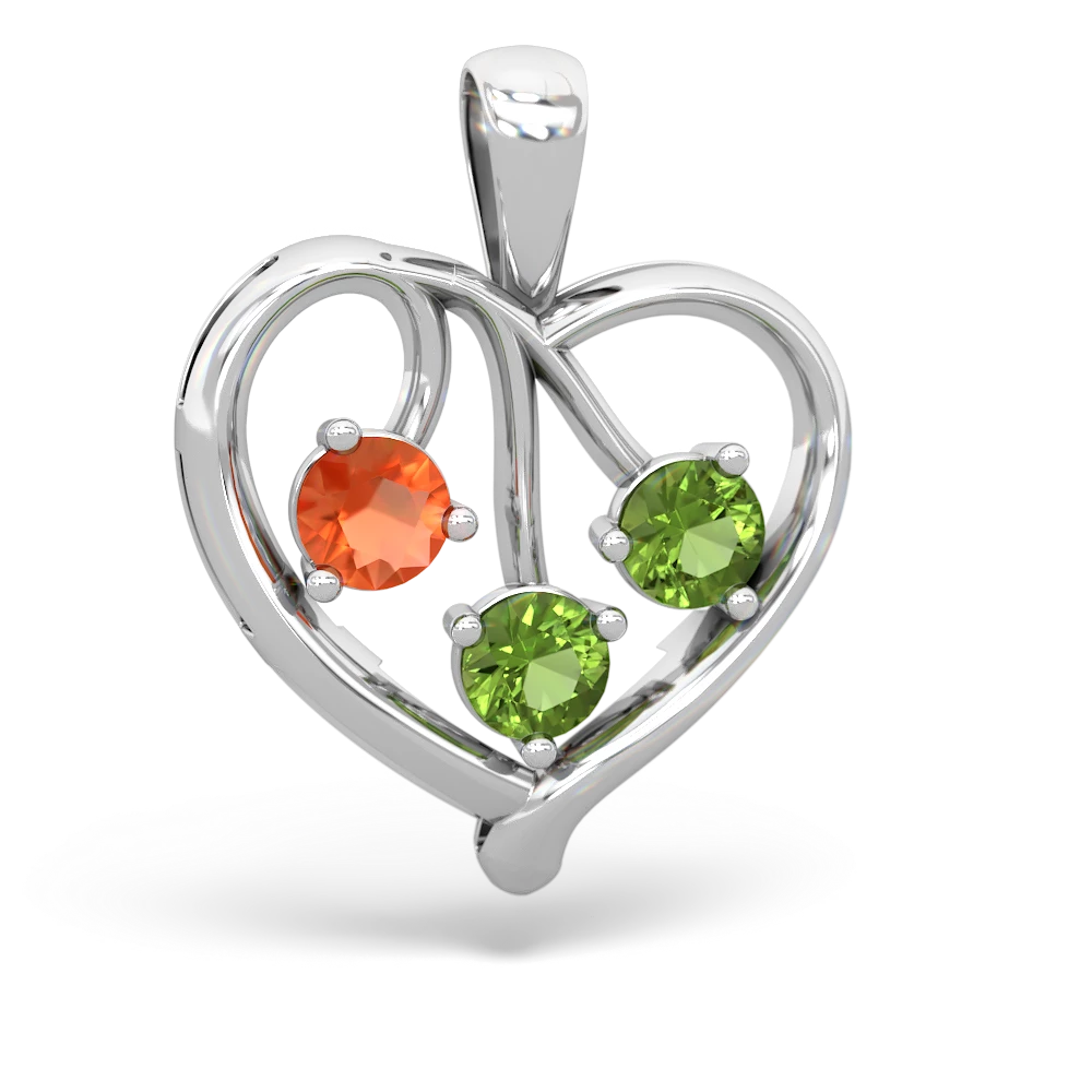 Fire Opal Glowing Heart 14K White Gold pendant P2233