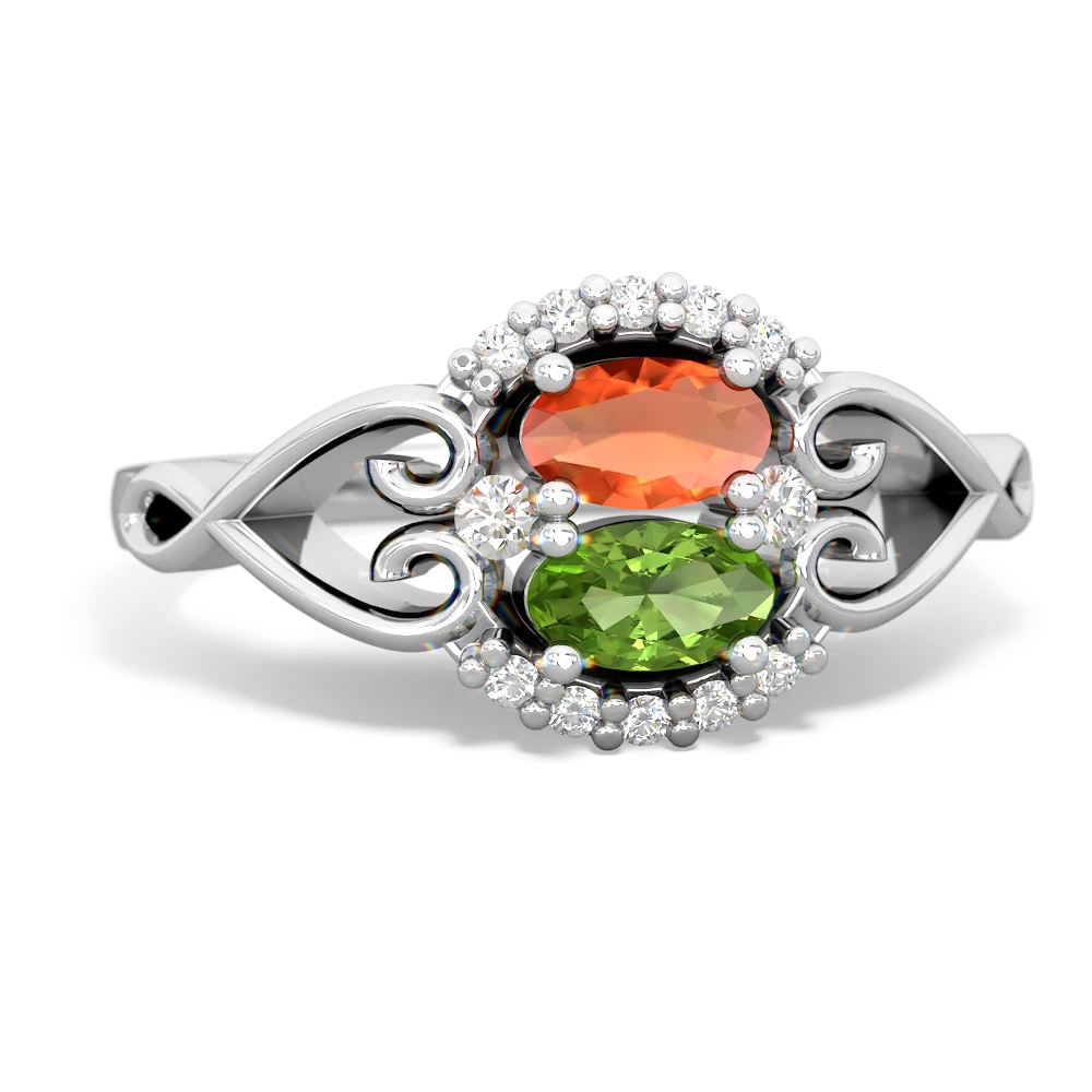 Fire Opal Love Nest 14K White Gold ring R5860