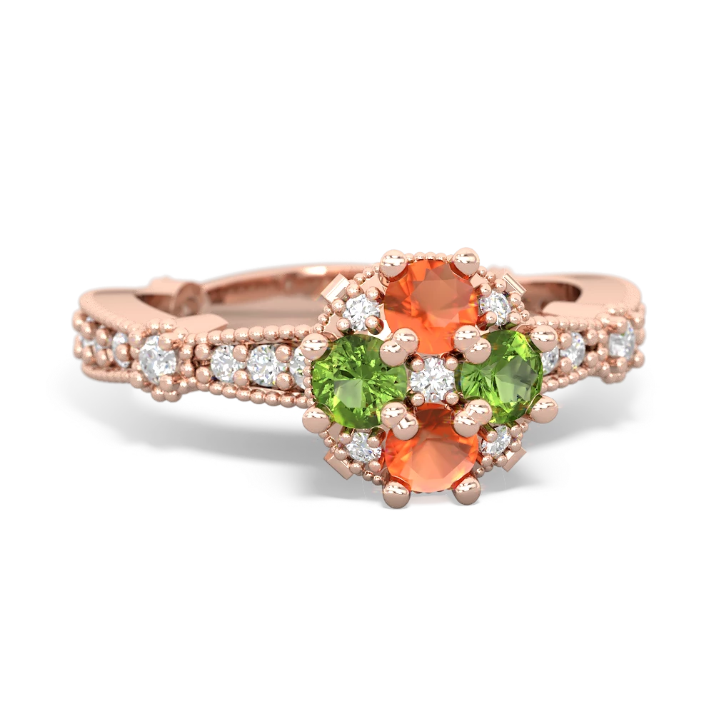 Fire Opal Sparkling Tiara Cluster 14K Rose Gold ring R26293RD