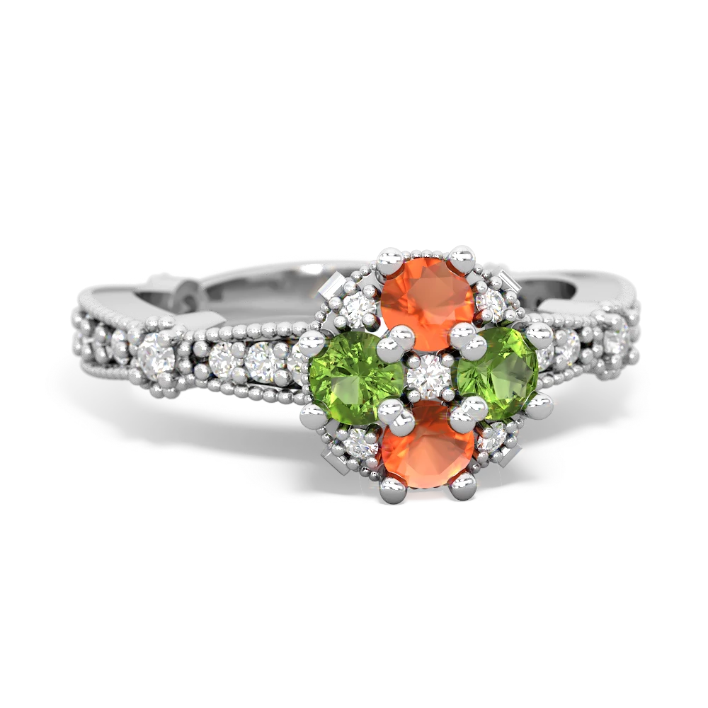 Fire Opal Sparkling Tiara Cluster 14K White Gold ring R26293RD