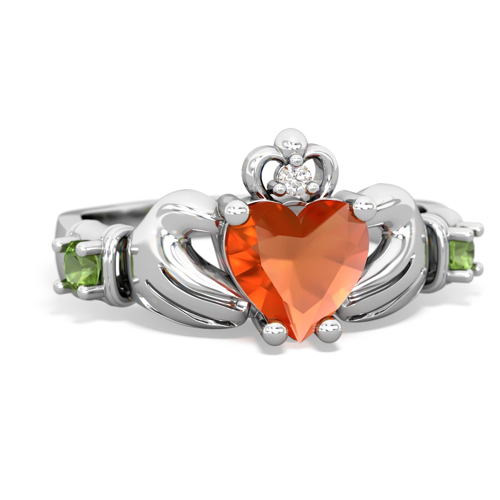 Fire Opal Claddagh Keepsake 14K White Gold ring R5245