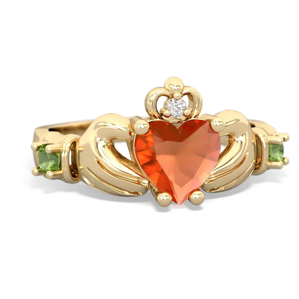 Fire Opal Claddagh Keepsake 14K Yellow Gold ring R5245