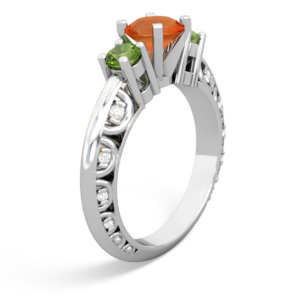 Fire Opal Art Deco Eternal Embrace Engagement 14K White Gold ring C2003