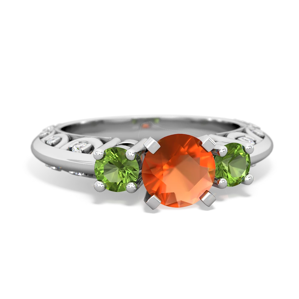 Fire Opal Art Deco Eternal Embrace Engagement 14K White Gold ring C2003