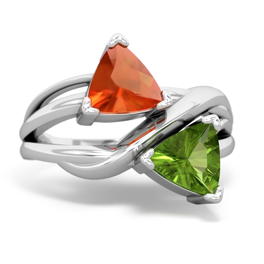 Fire Opal Split Band Swirl 14K White Gold ring R2341