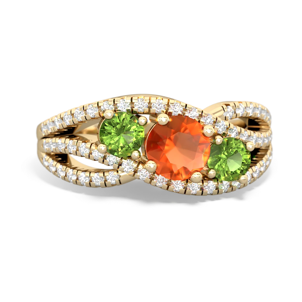 Fire Opal Three Stone Aurora 14K Yellow Gold ring R3080