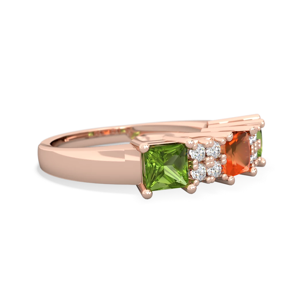 Fire Opal Three Stone Diamond Cluster 14K Rose Gold ring R2592