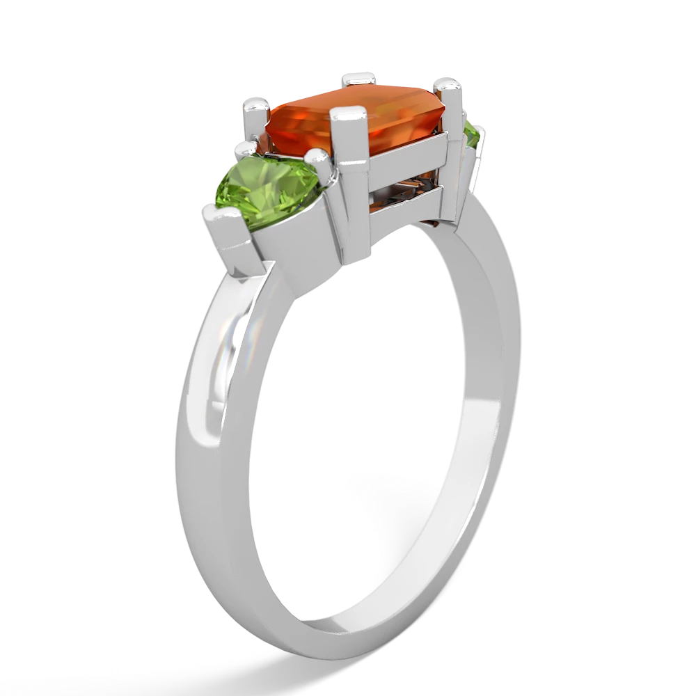 Fire Opal Three Stone 14K White Gold ring R5235