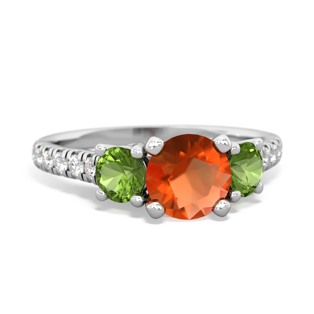 Fire Opal Pave Trellis 14K White Gold ring R5500