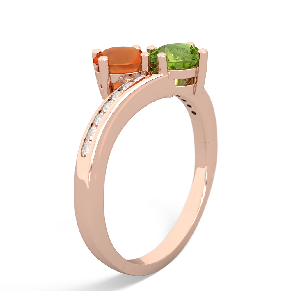 Fire Opal Channel Set Two Stone 14K Rose Gold ring R5303