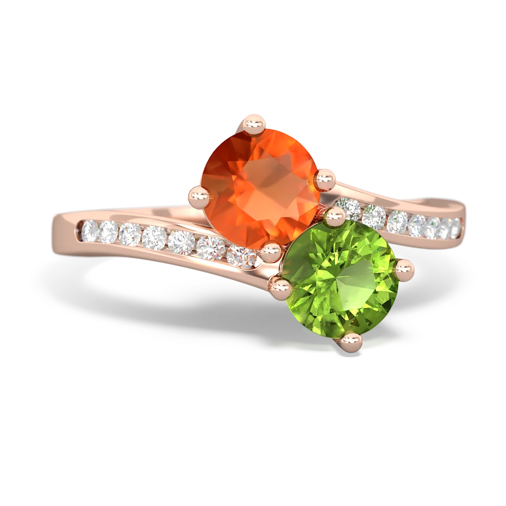 Fire Opal Channel Set Two Stone 14K Rose Gold ring R5303