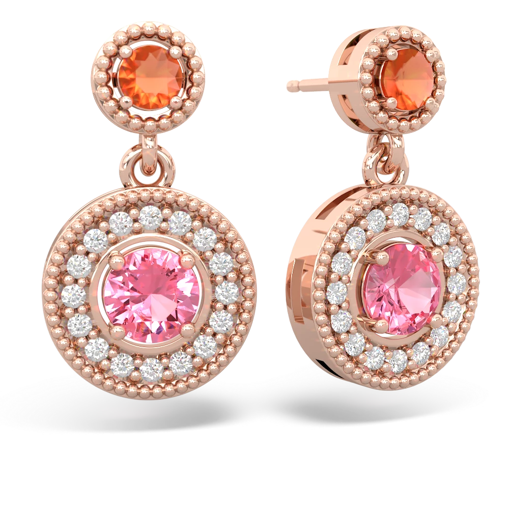 Fire Opal Halo Dangle 14K Rose Gold earrings E5319