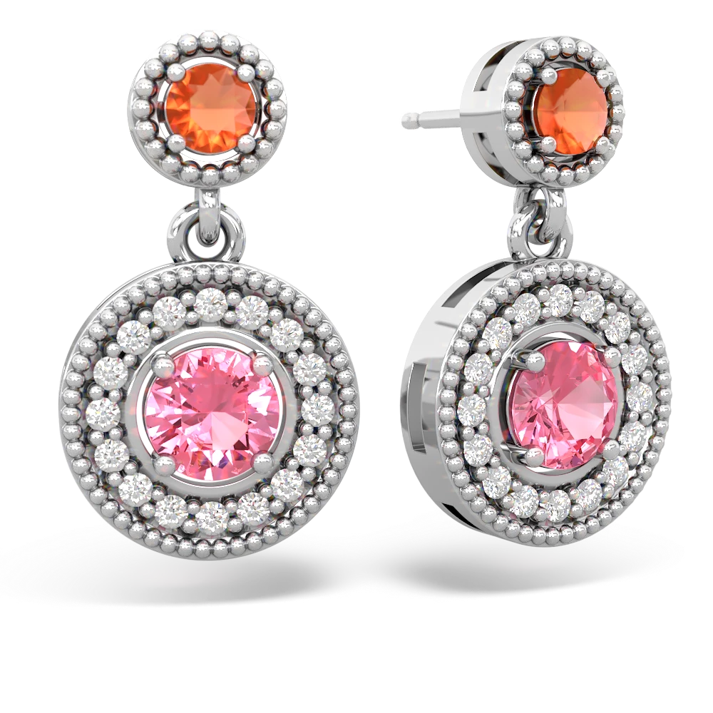 Fire Opal Halo Dangle 14K White Gold earrings E5319