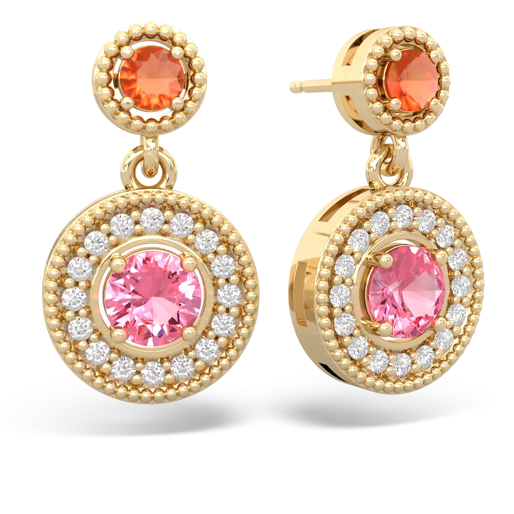 Fire Opal Halo Dangle 14K Yellow Gold earrings E5319