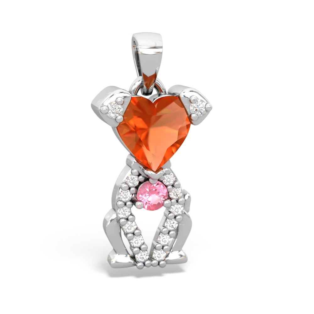 Fire Opal Puppy Love 14K White Gold pendant P5800