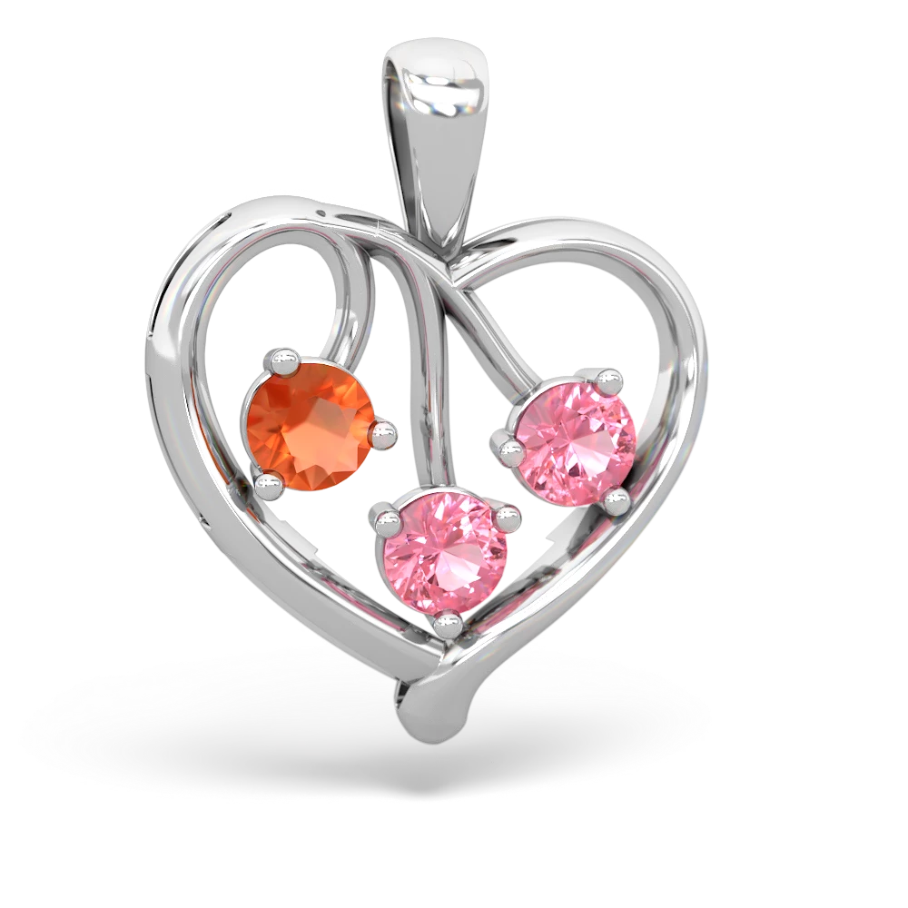 Fire Opal Glowing Heart 14K White Gold pendant P2233