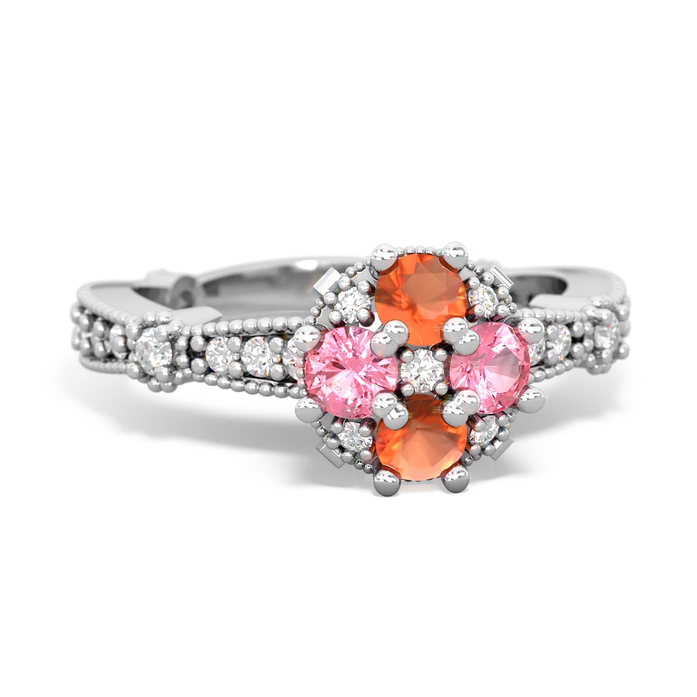 Fire Opal Sparkling Tiara Cluster 14K White Gold ring R26293RD