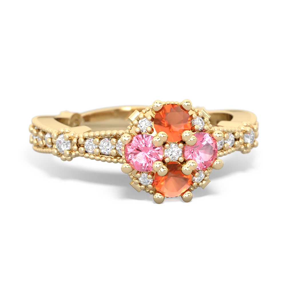 Fire Opal Sparkling Tiara Cluster 14K Yellow Gold ring R26293RD