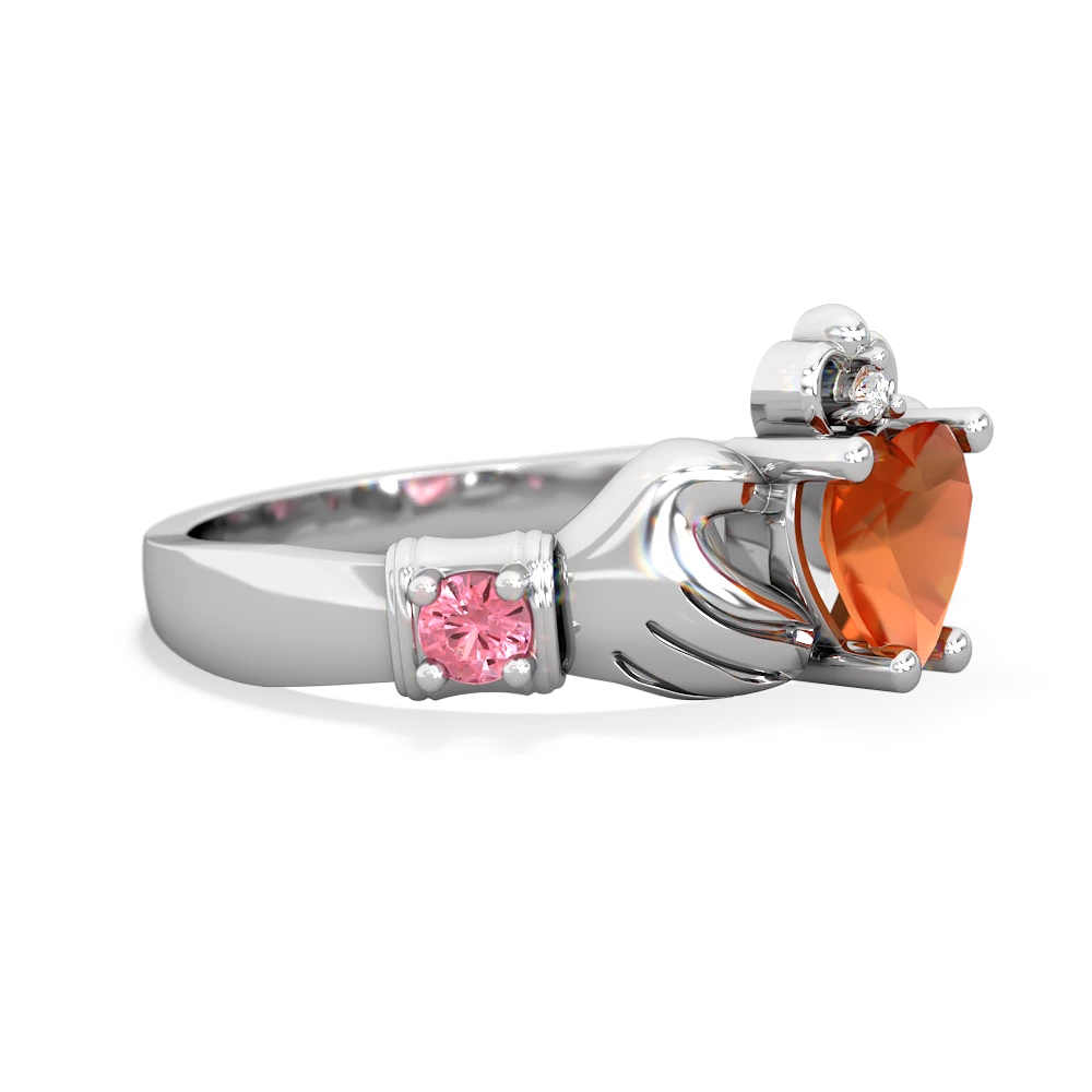 Fire Opal Claddagh Keepsake 14K White Gold ring R5245