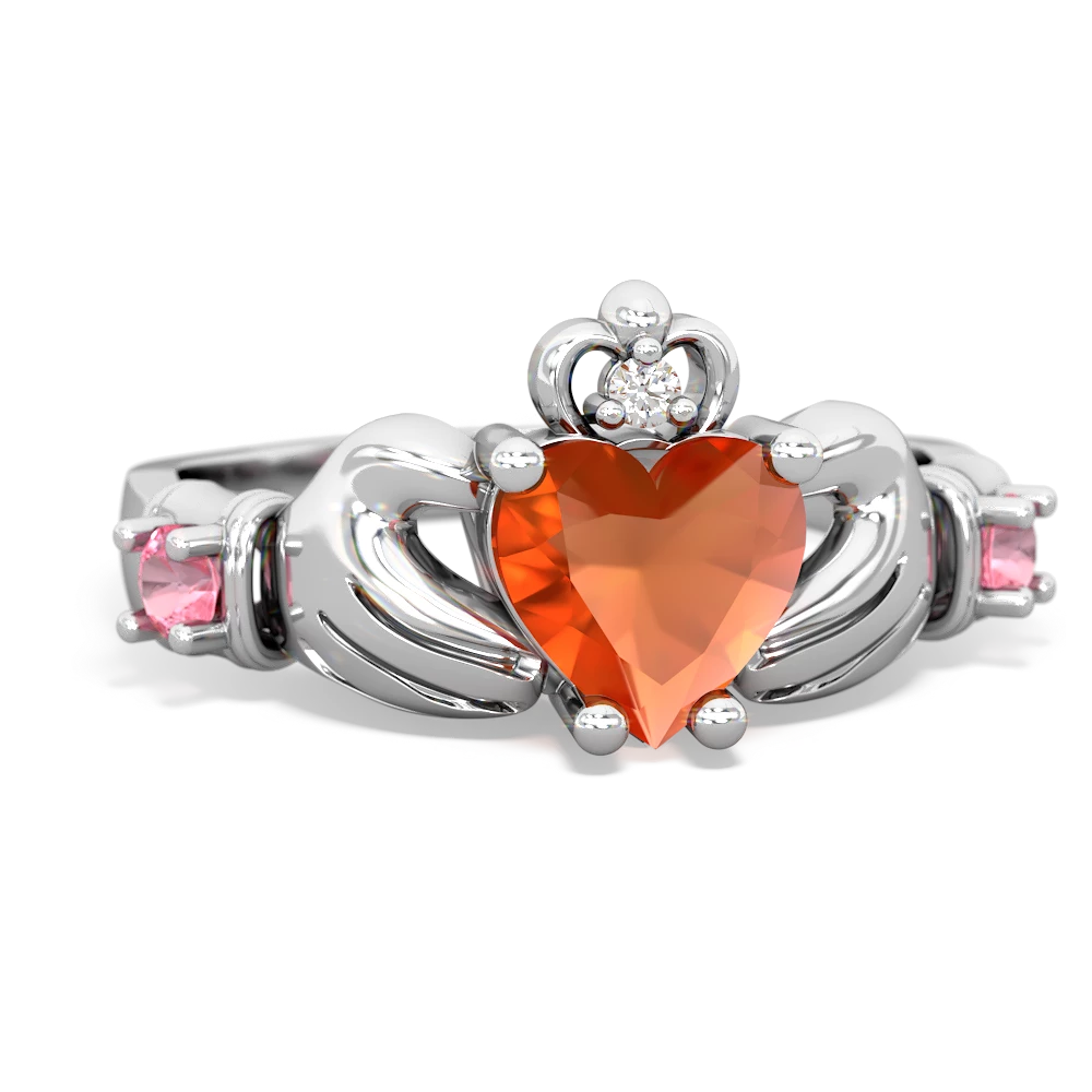 Fire Opal Claddagh Keepsake 14K White Gold ring R5245