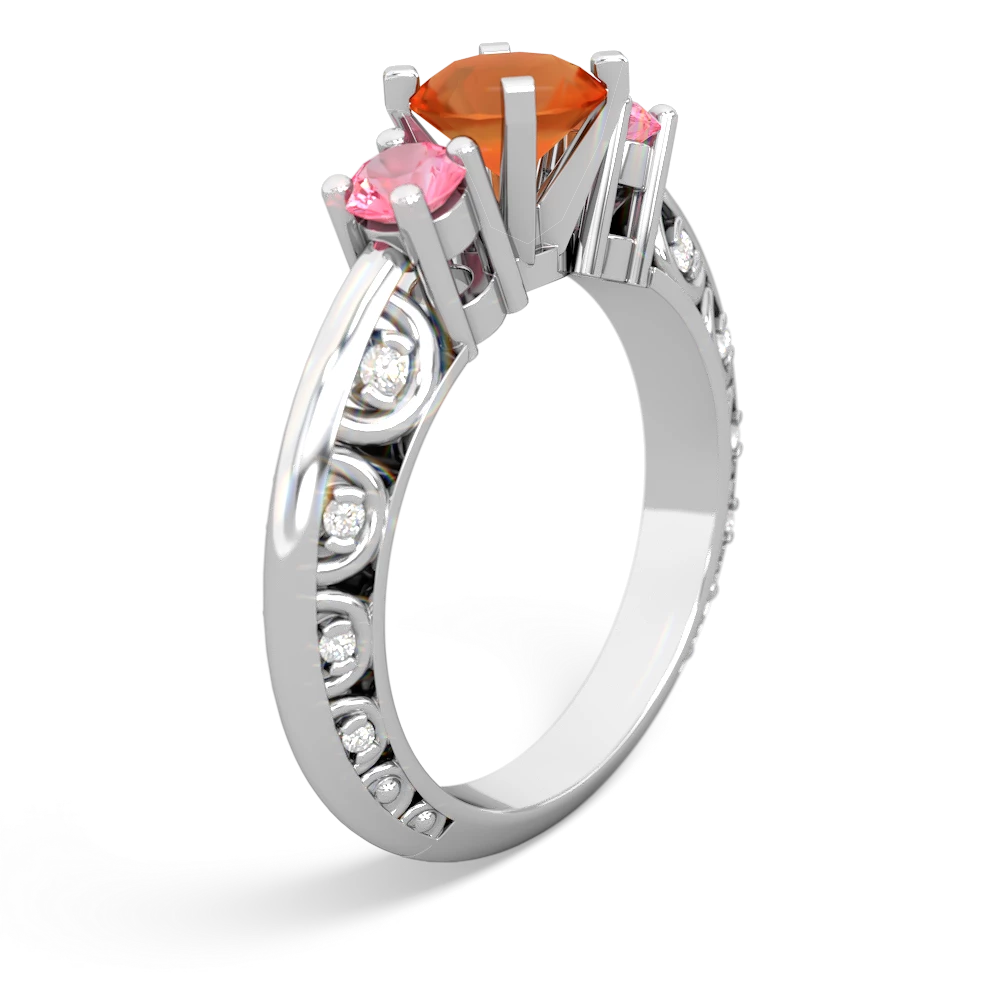 Fire Opal Art Deco Eternal Embrace Engagement 14K White Gold ring C2003