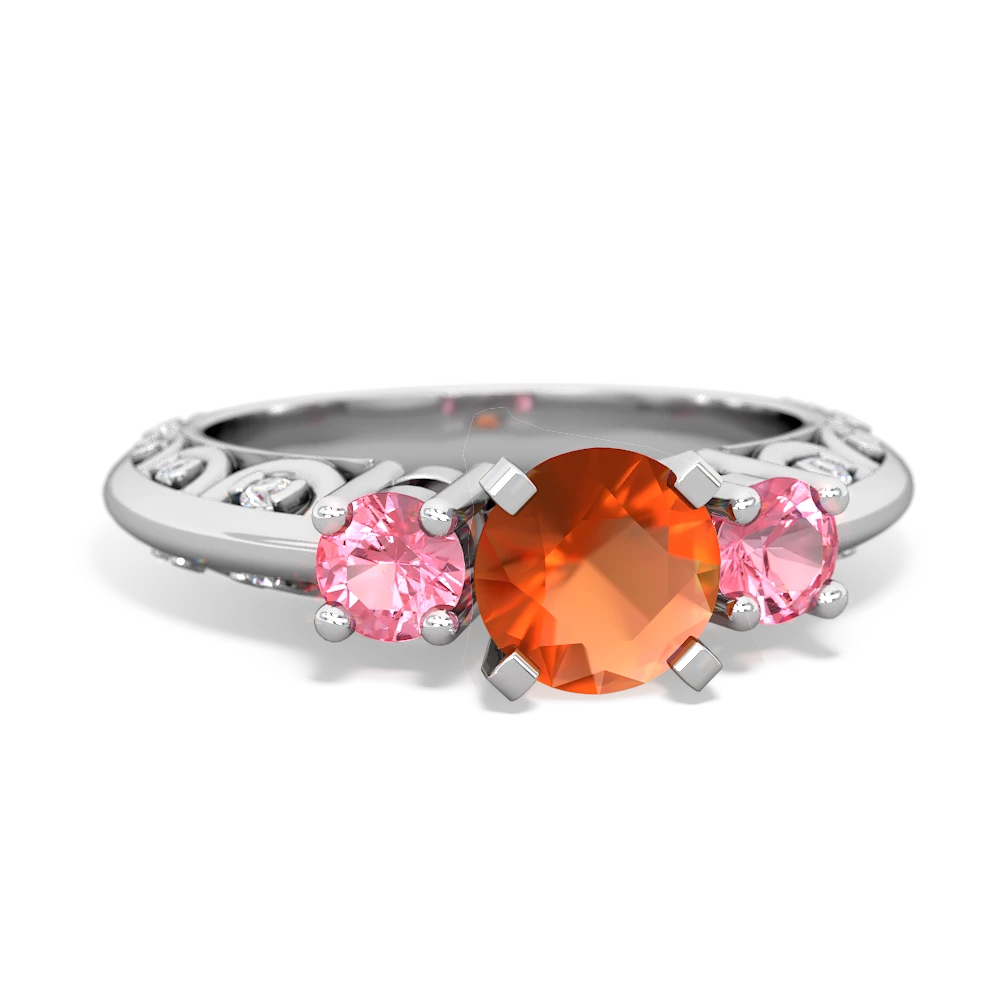 Fire Opal Art Deco Eternal Embrace Engagement 14K White Gold ring C2003