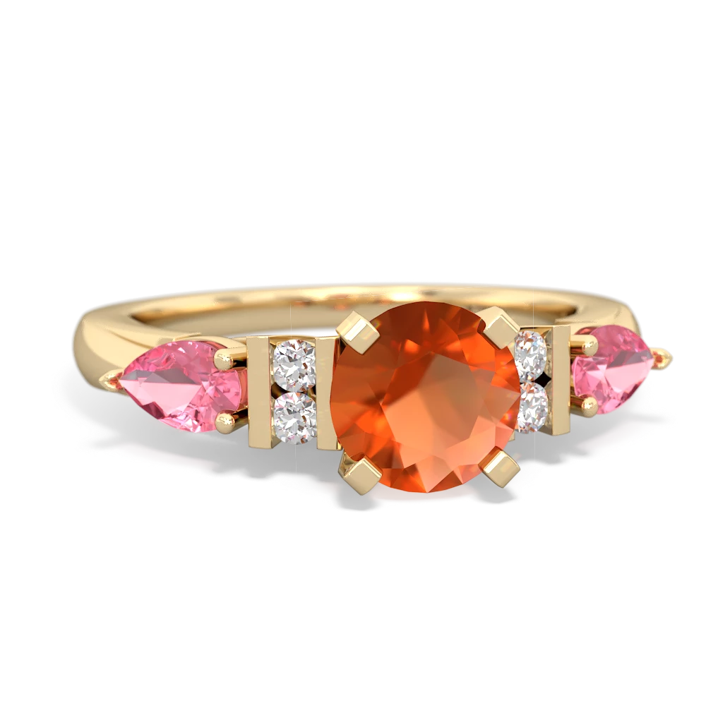 Fire Opal 6Mm Round Eternal Embrace Engagement 14K Yellow Gold ring R2005