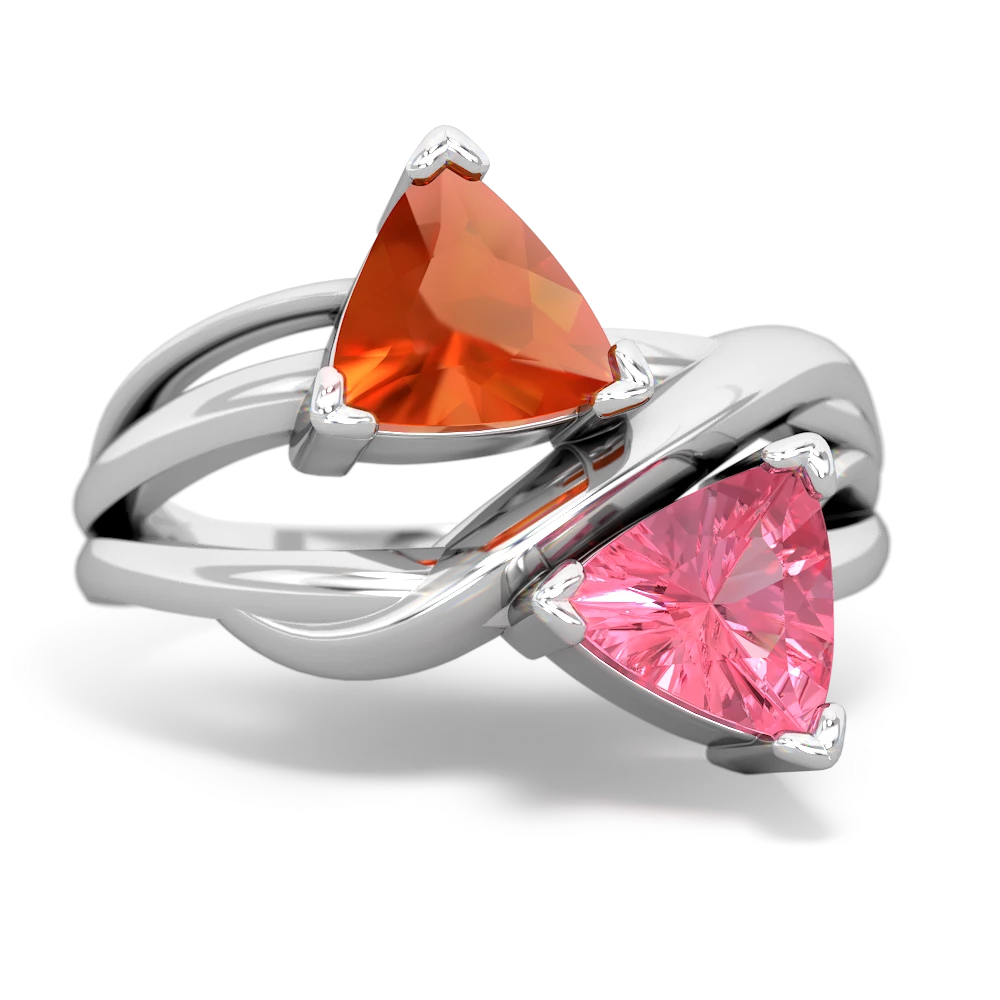 Fire Opal Split Band Swirl 14K White Gold ring R2341