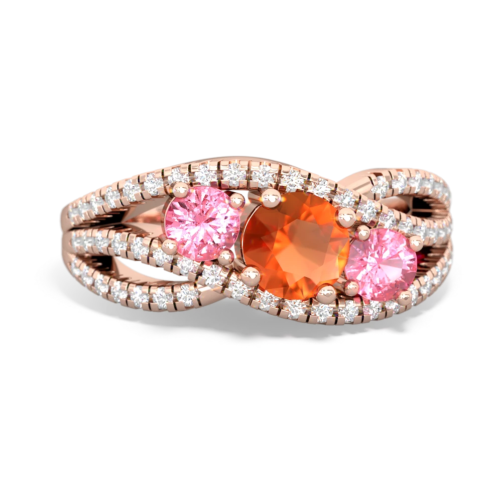 Fire Opal Three Stone Aurora 14K Rose Gold ring R3080