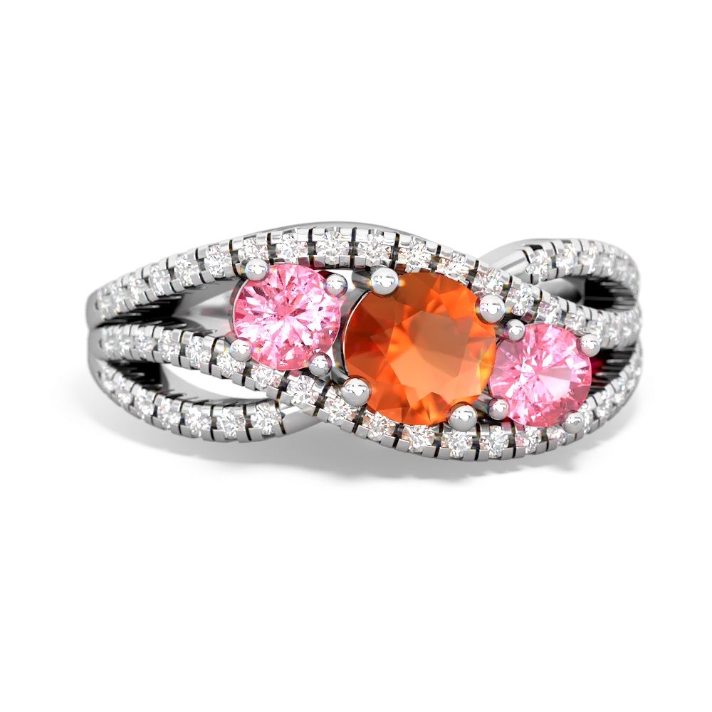 Fire Opal Three Stone Aurora 14K White Gold ring R3080