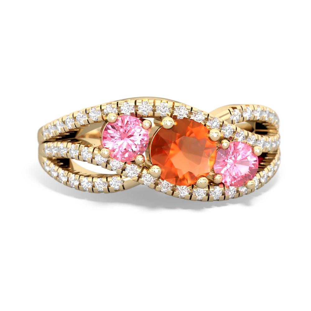 Fire Opal Three Stone Aurora 14K Yellow Gold ring R3080