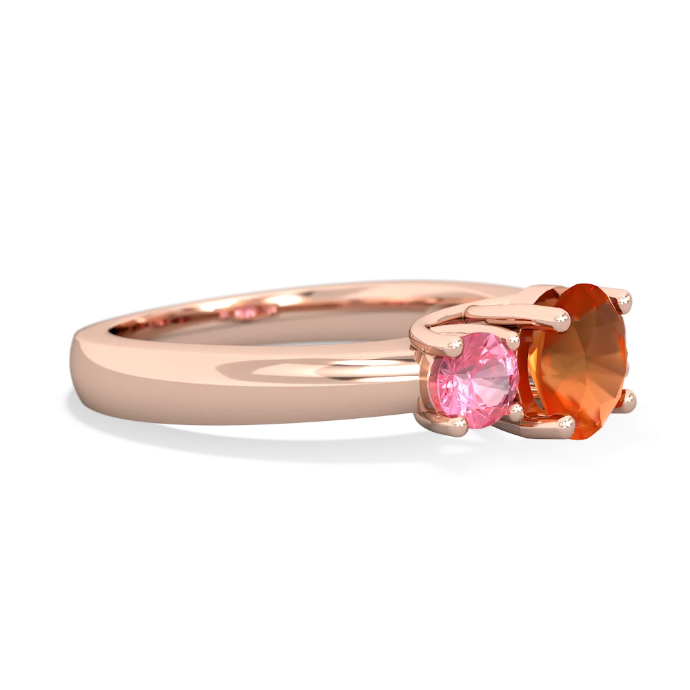 Fire Opal Three Stone Round Trellis 14K Rose Gold ring R4018